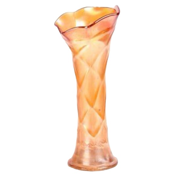 Vintage Dugan Carnival Imperial Glass Marigold Swung Hat Vase Diamond Bud Orange - Picture 1 of 9